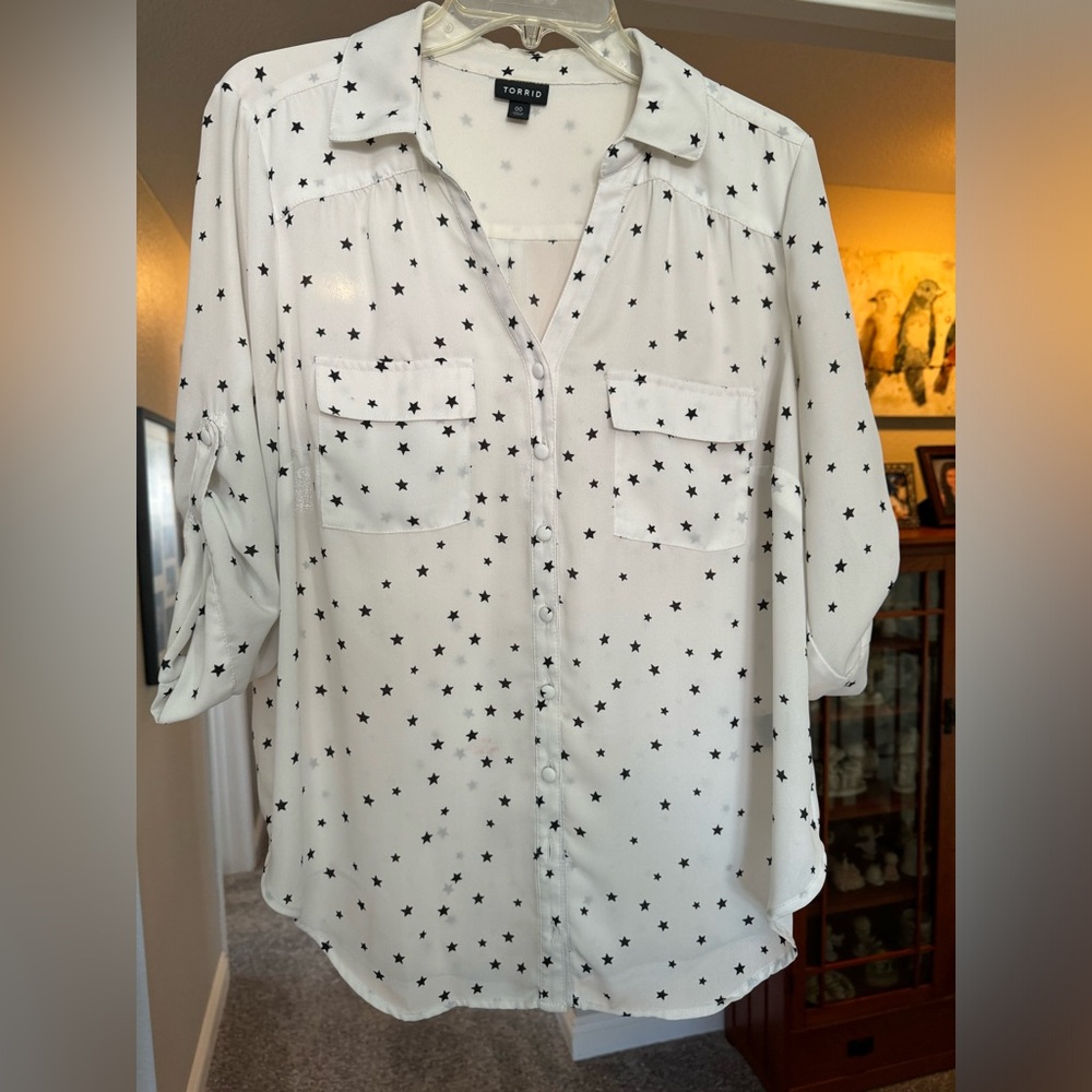 Torrid off white with blue stars blouse SOLD